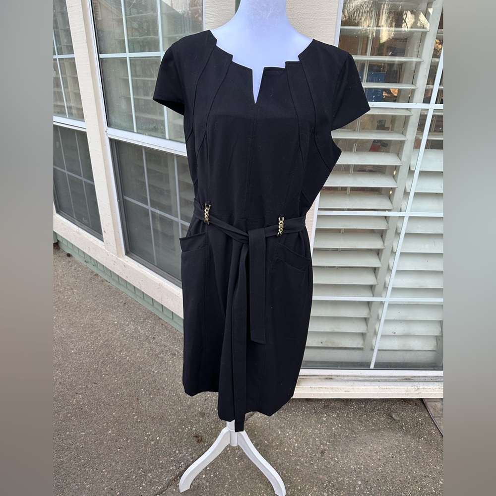 Ellen Tracy Black Midi Dress with Belt